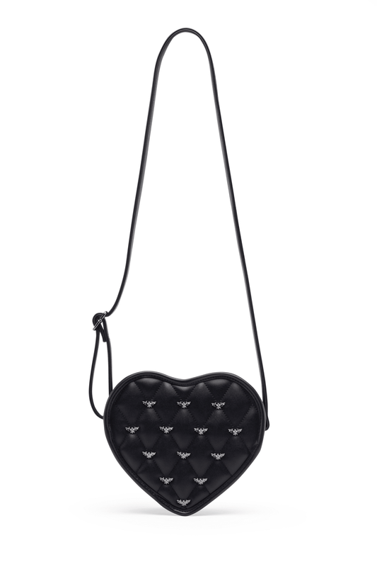 Mina Bat Studded Heart Crossbody Matte Black - Rock Rebel