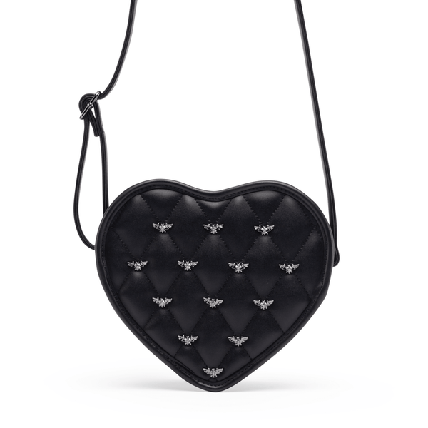 Mina Bat Studded Heart Crossbody Matte Black - Rock Rebel