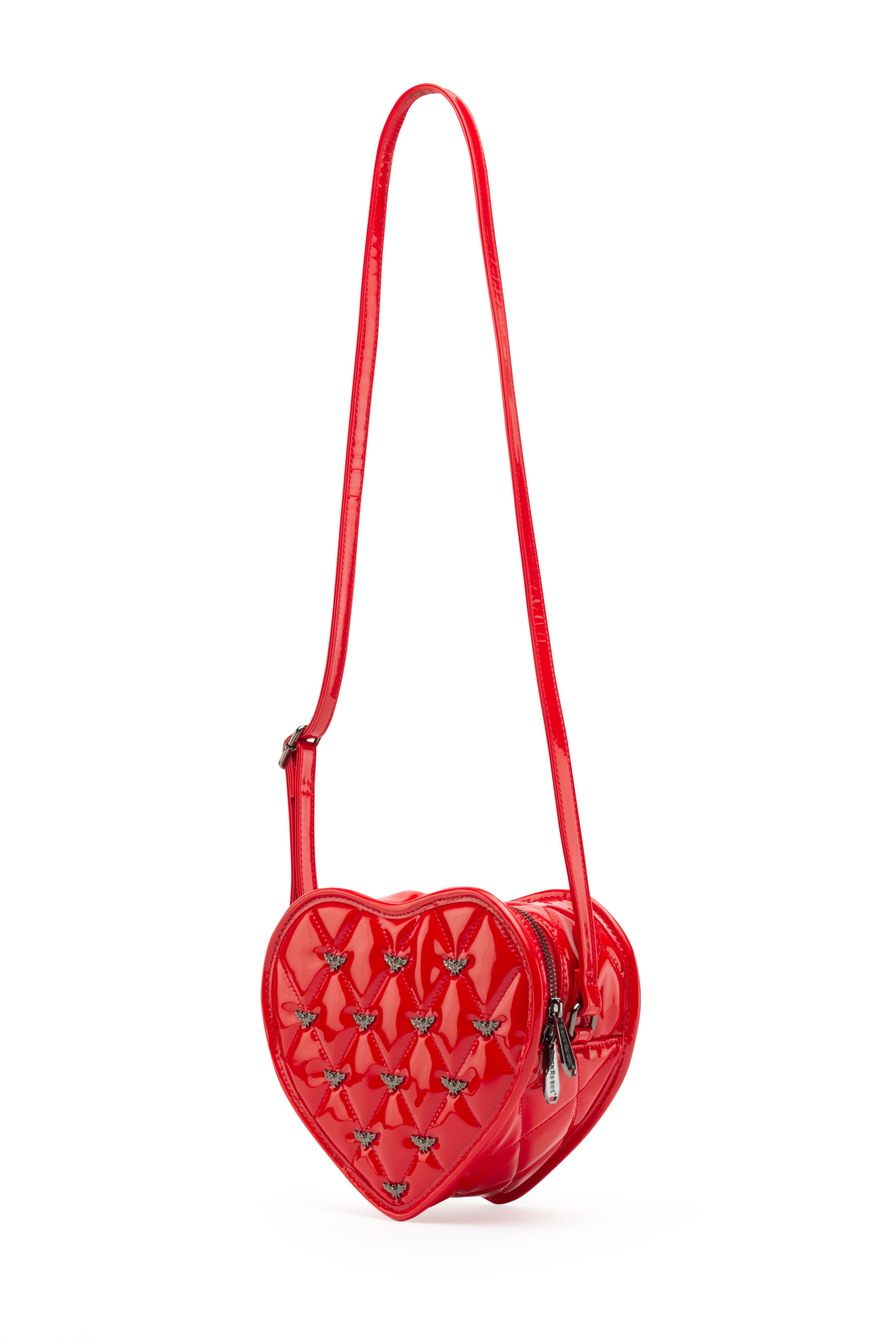 Mina Bat Studded Heart Crossbody Red Vinyl