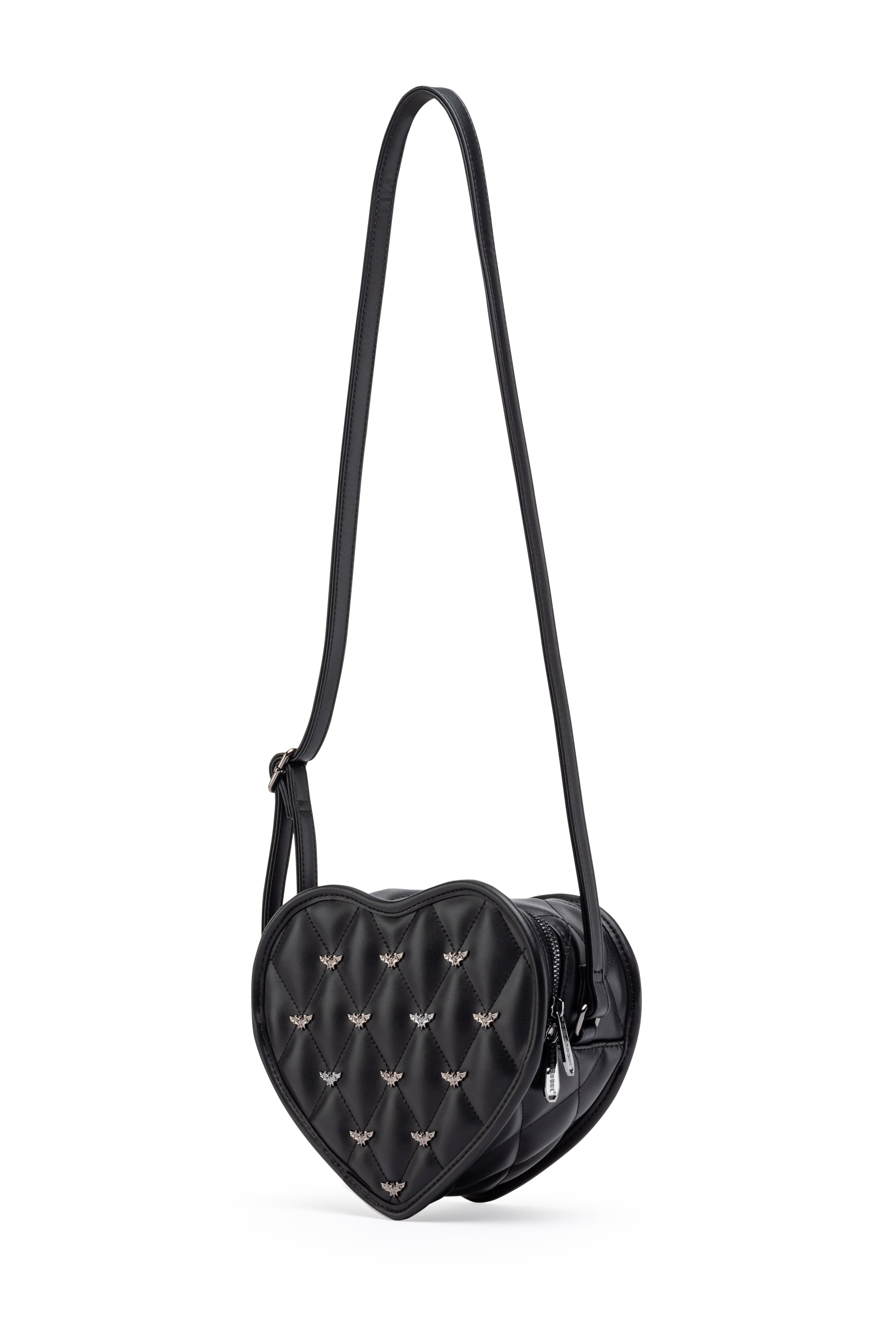 Mina Bat Studded Heart Crossbody Matte Black