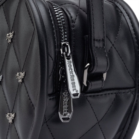 Mina Bat Studded Heart Crossbody Matte Black - Rock Rebel