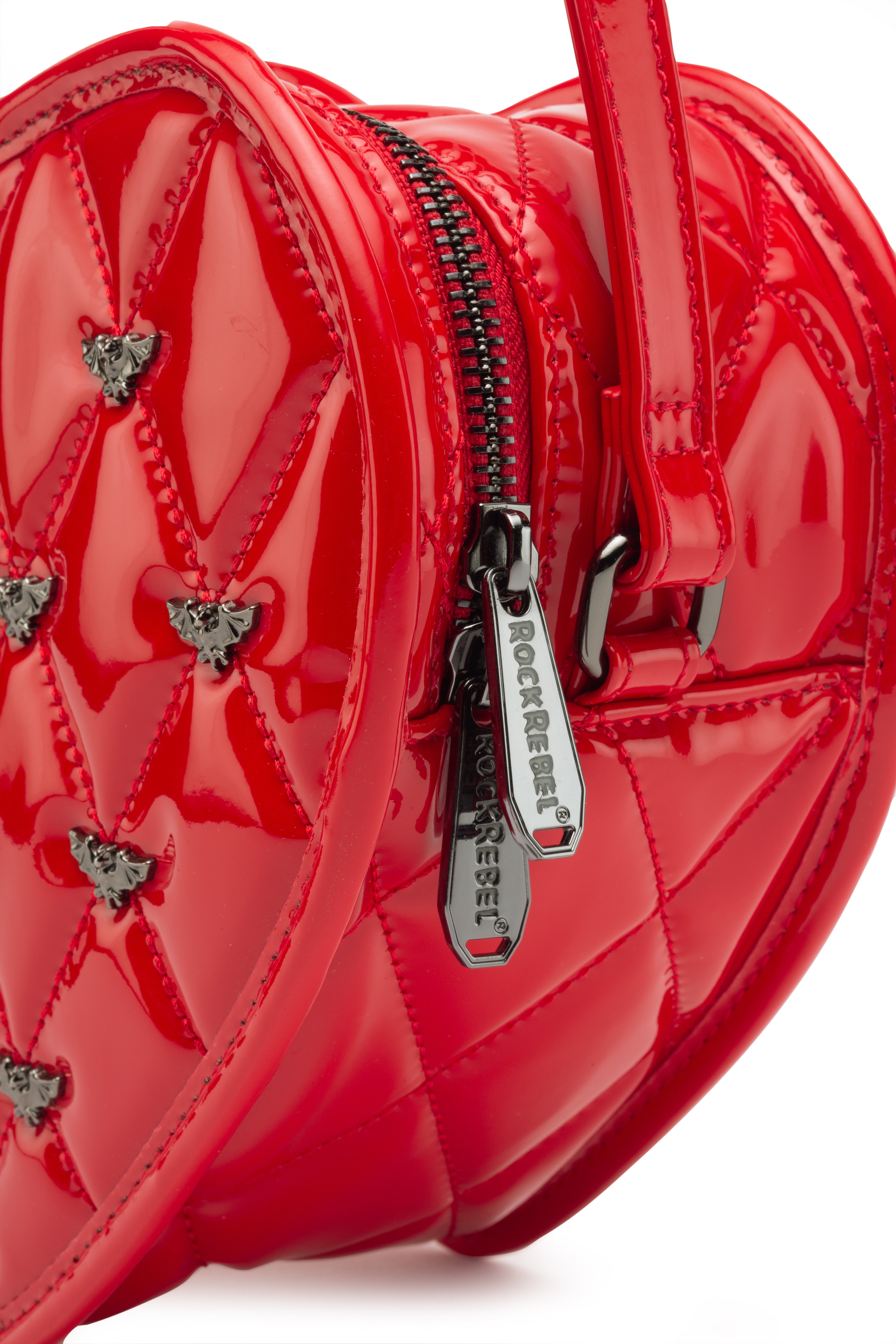 Mina Bat Studded Heart Crossbody Red Vinyl
