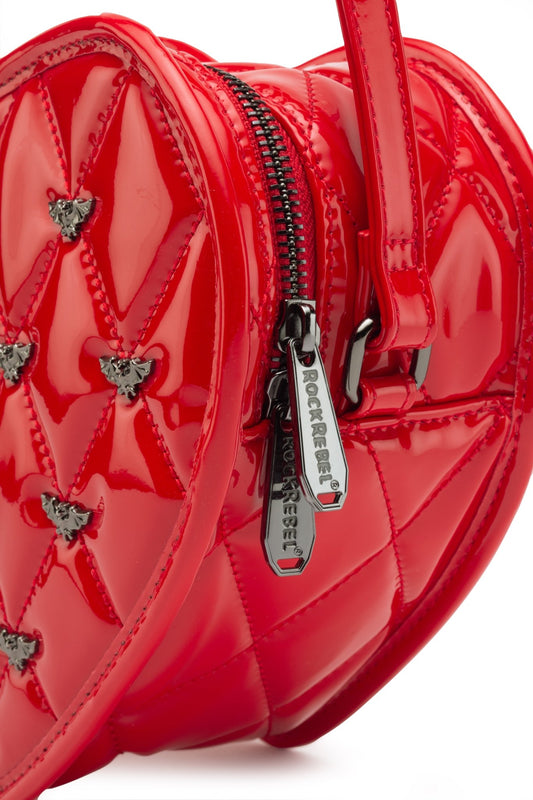 Mina Bat Studded Heart Crossbody Red Vinyl - Rock Rebel