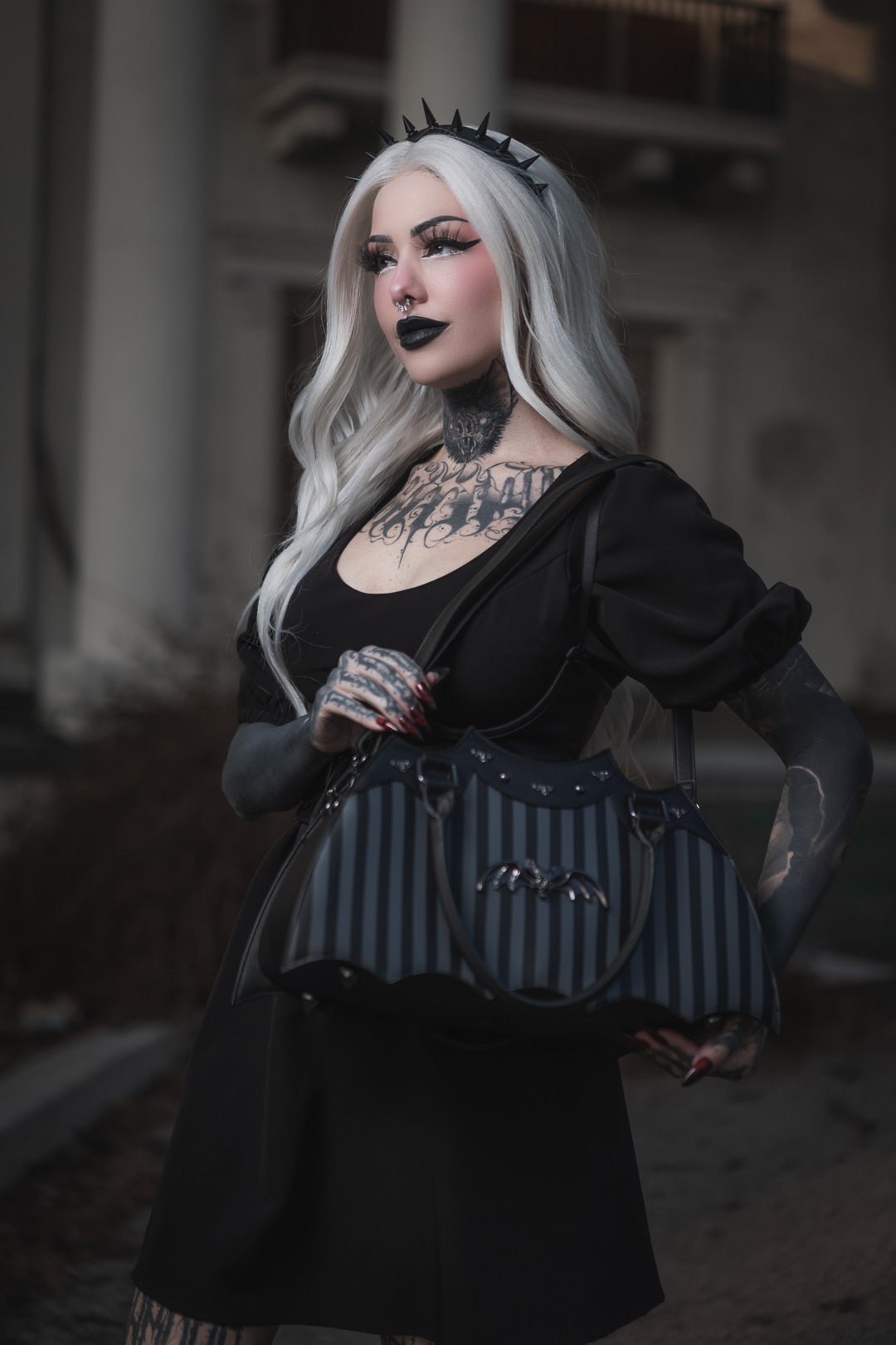 Pinstripe Bat Handbag - Rock Rebel