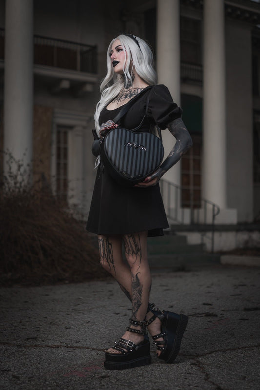 Pinstripe Heart Shoulder Bag - Rock Rebel
