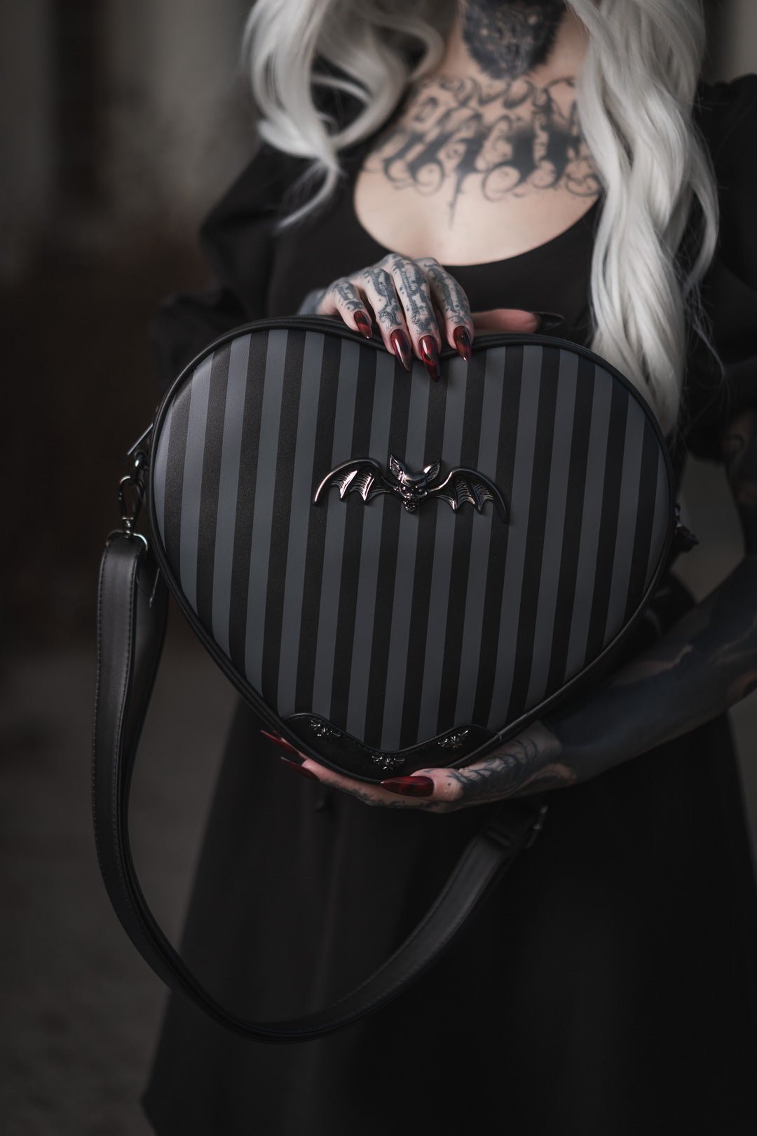 Pinstripe Heart Shoulder Bag - Rock Rebel
