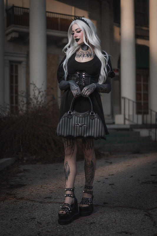 Pinstripe Bat Handbag - Rock Rebel