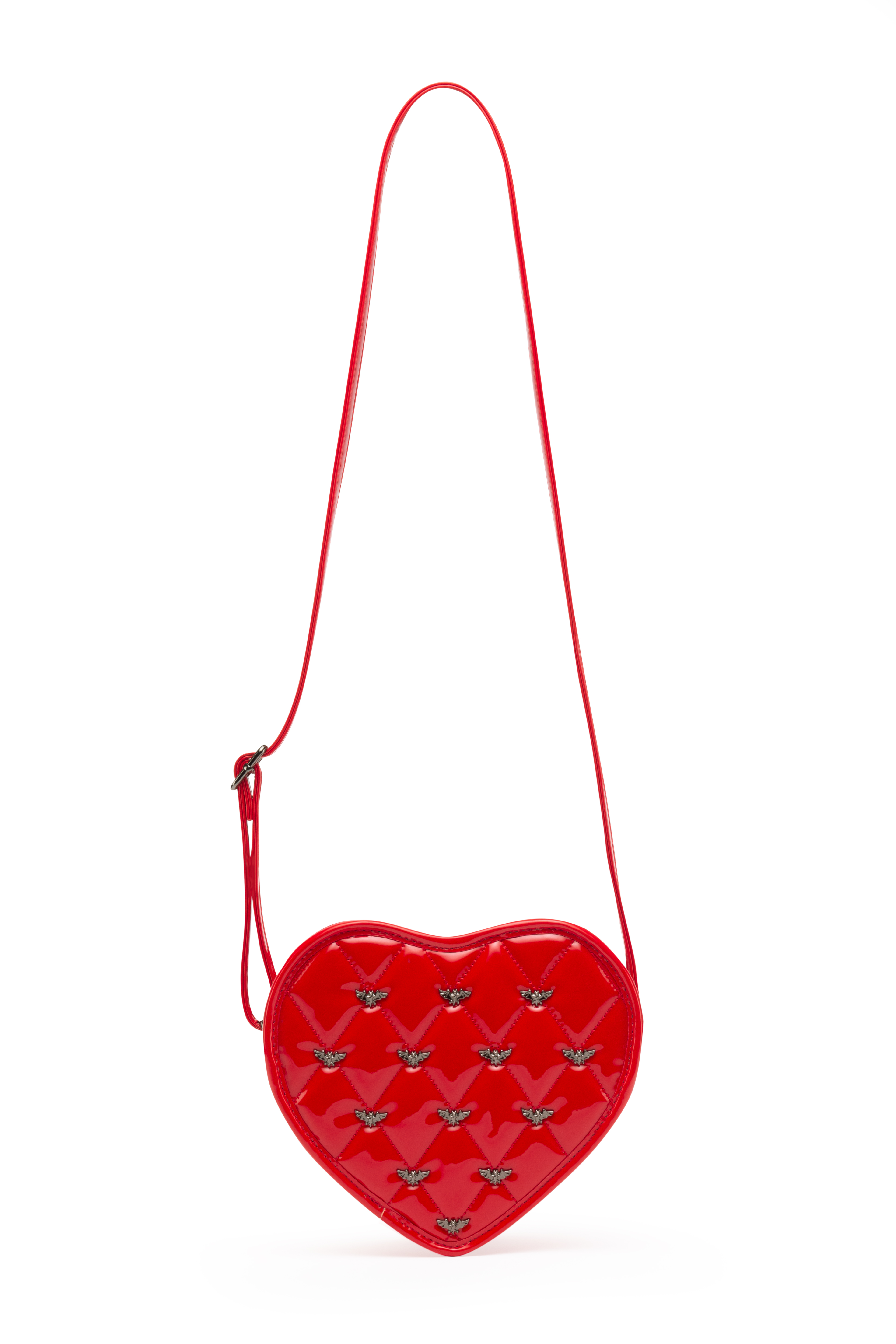 Mina Bat Studded Heart Crossbody Red Vinyl
