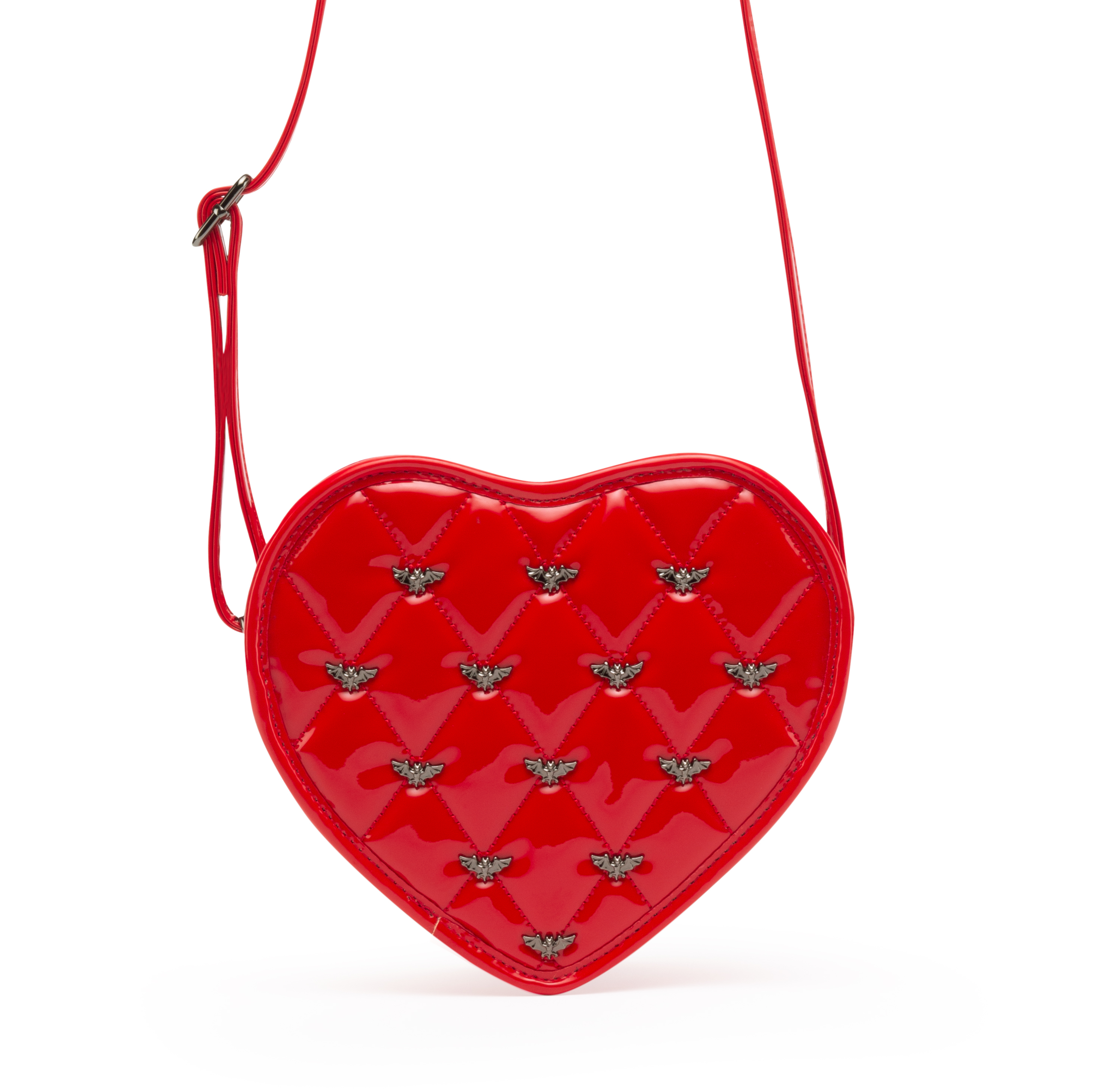 Mina Bat Studded Heart Crossbody Red Vinyl