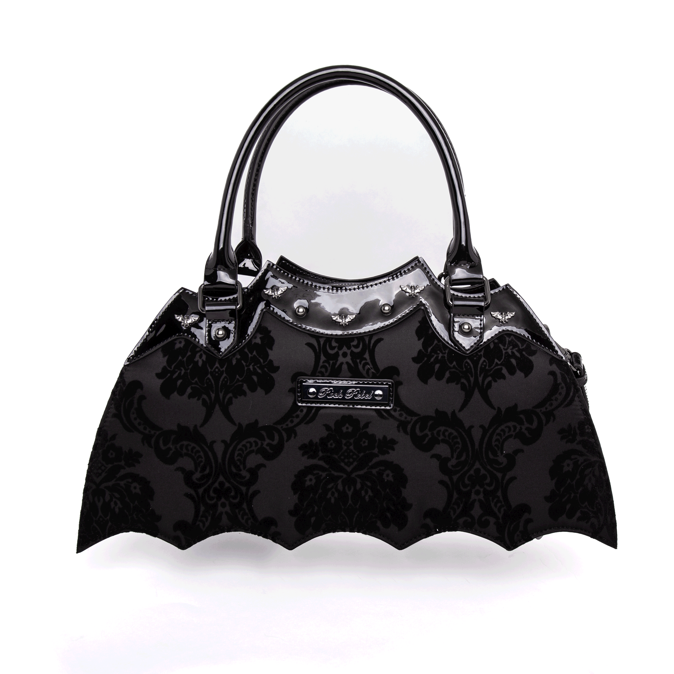 Damask Bat Handbag In Black - Rock Rebel