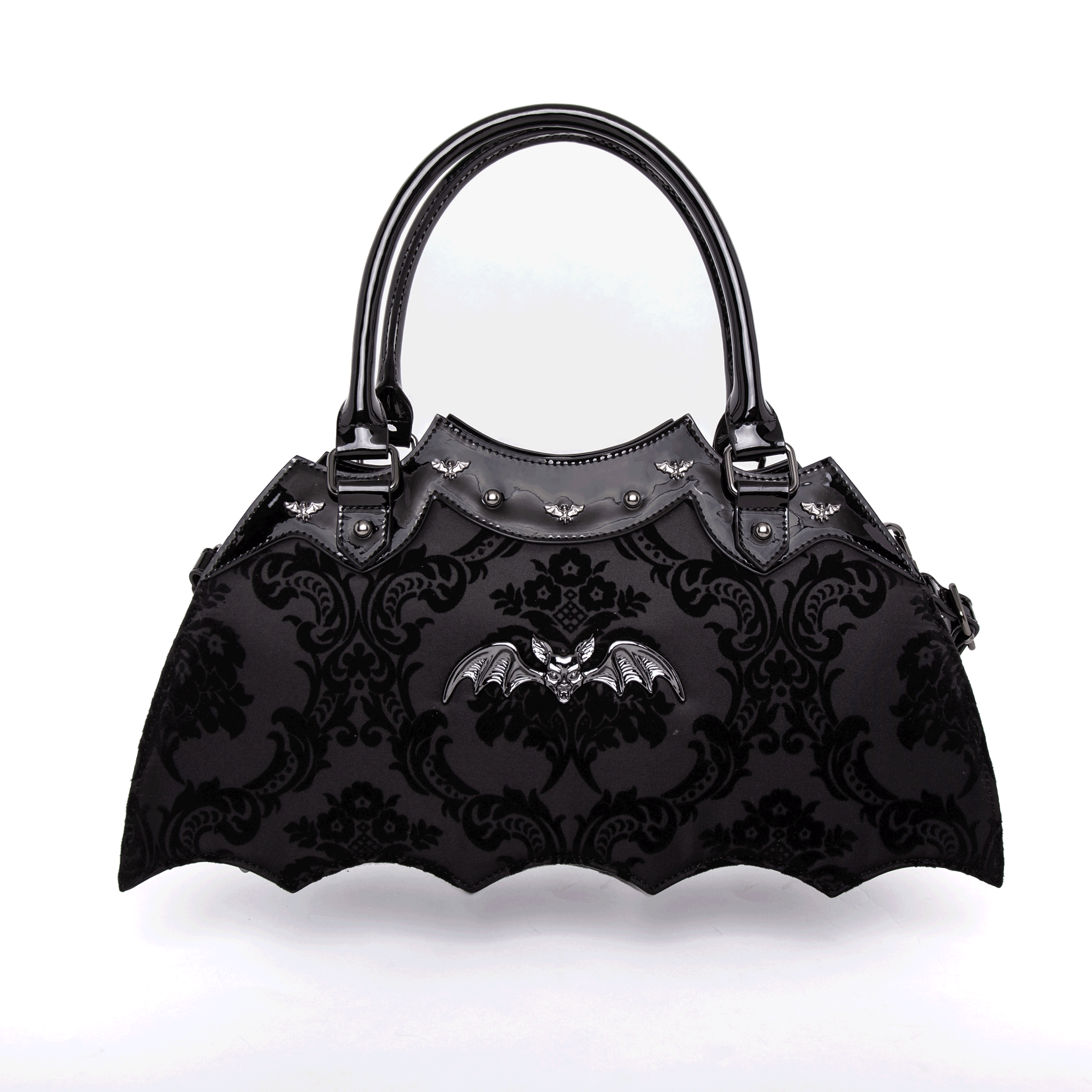 Damask Bat Handbag In Black - Rock Rebel