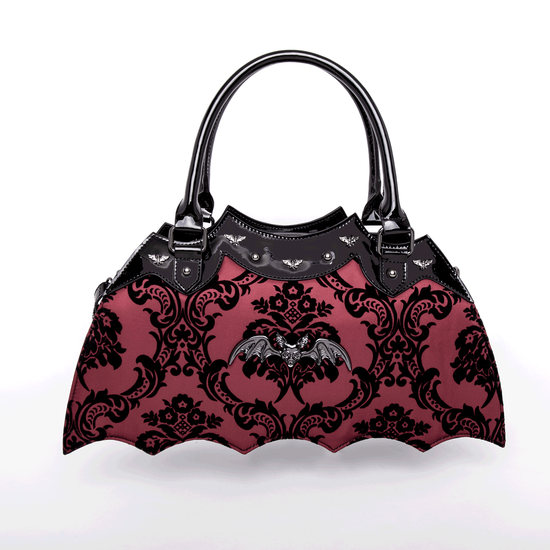 Damask Bat Handbag In Red - Rock Rebel
