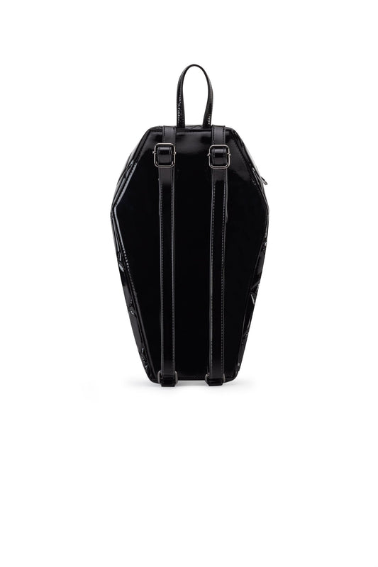 Lucy Spider Studded Coffin Backpack - Patent Black - Rock Rebel