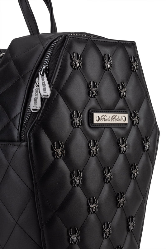 Lucy Spider Studded Coffin Backpack - Matte Black - Rock Rebel