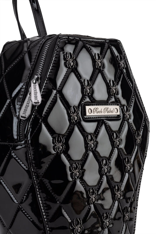 Lucy Spider Studded Coffin Backpack - Patent Black - Rock Rebel