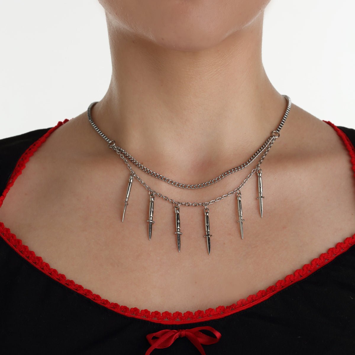 Switchblade Double Chain Necklace - Rock Rebel