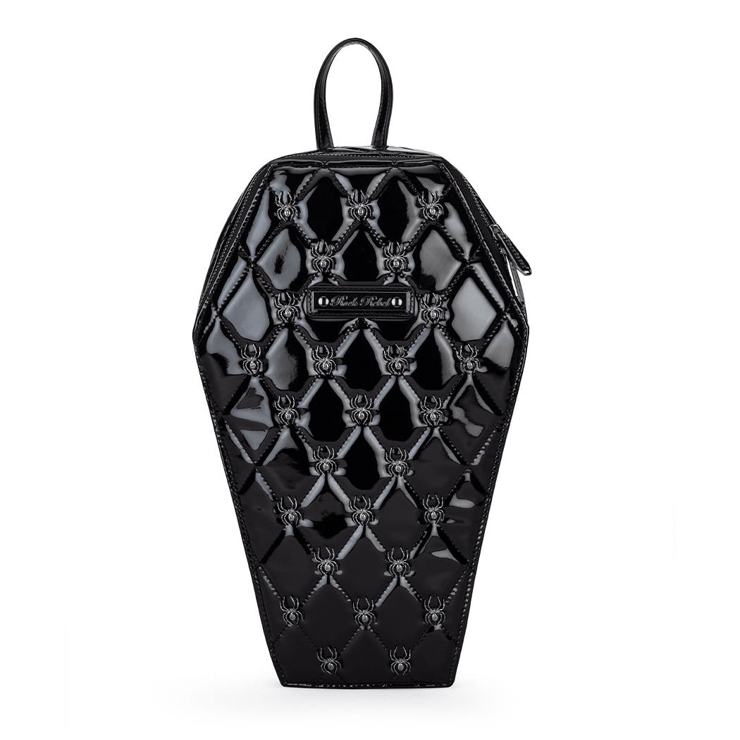 Lucy Spider Studded Coffin Backpack - Patent Black - Rock Rebel