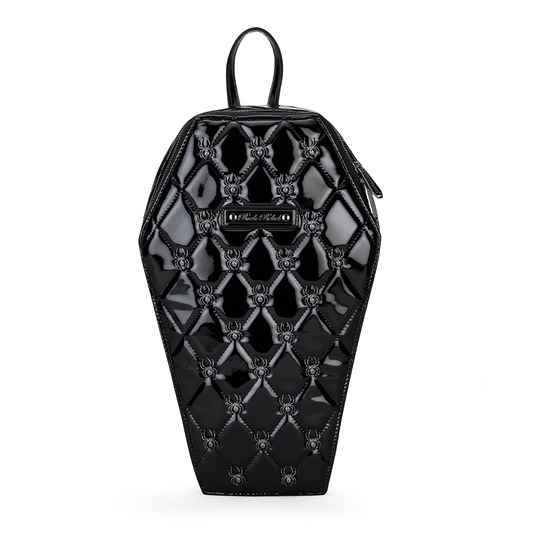 Lucy Spider Studded Coffin Backpack - Patent Black - Rock Rebel