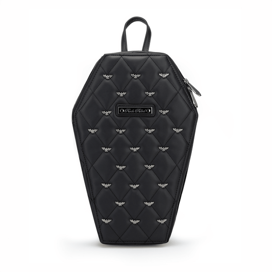 Mina Bat Studded Coffin Backpack - Matte Black - Rock Rebel