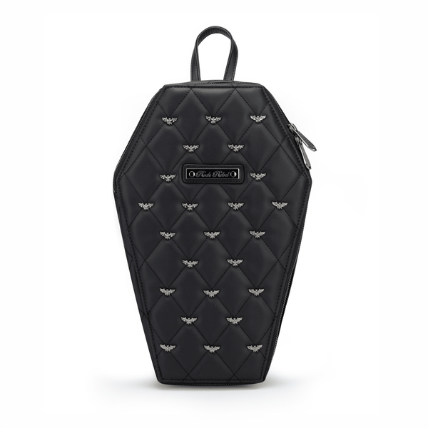 Mina Bat Studded Coffin Backpack - Matte Black - Rock Rebel