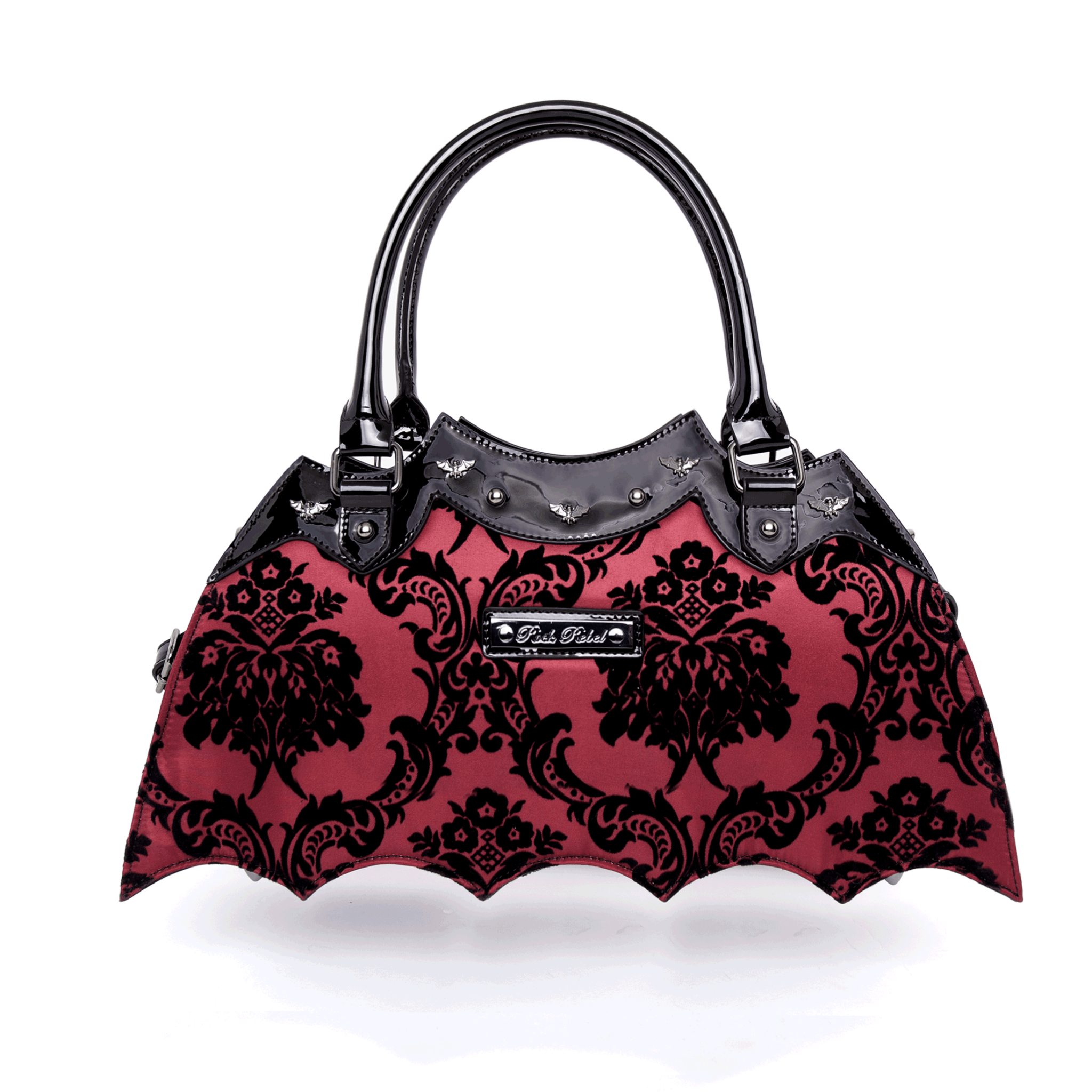Damask Bat Handbag in Red - Rock Rebel