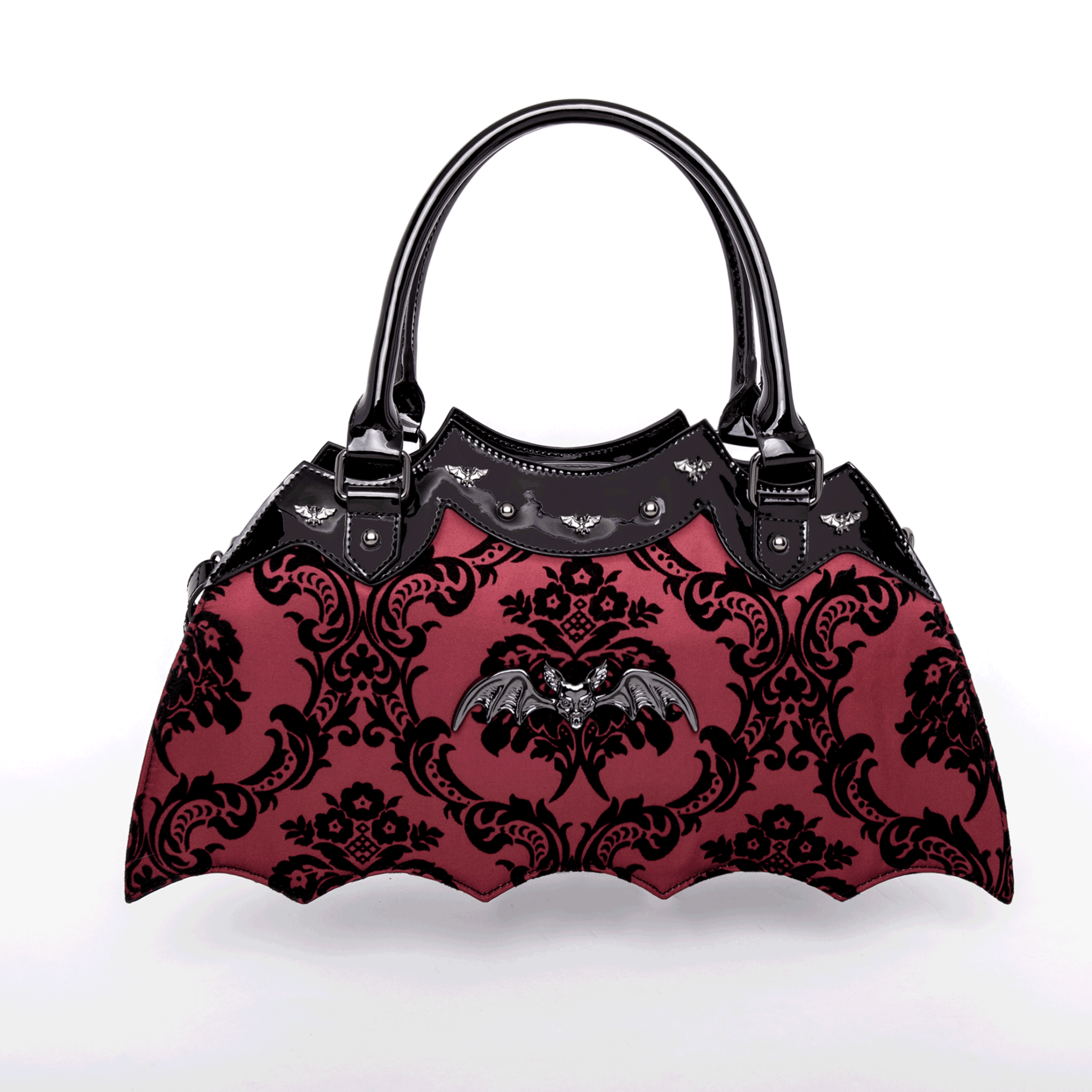 Damask Bat Handbag in Red - Rock Rebel