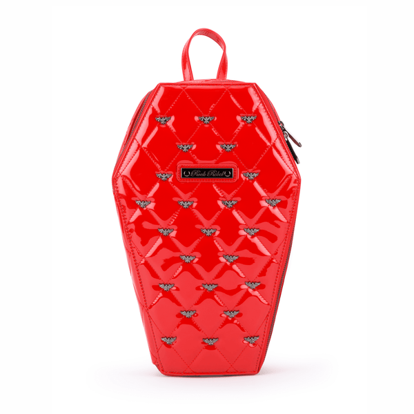 Mina Bat Studded Coffin Backpack - Red Vinyl - Rock Rebel