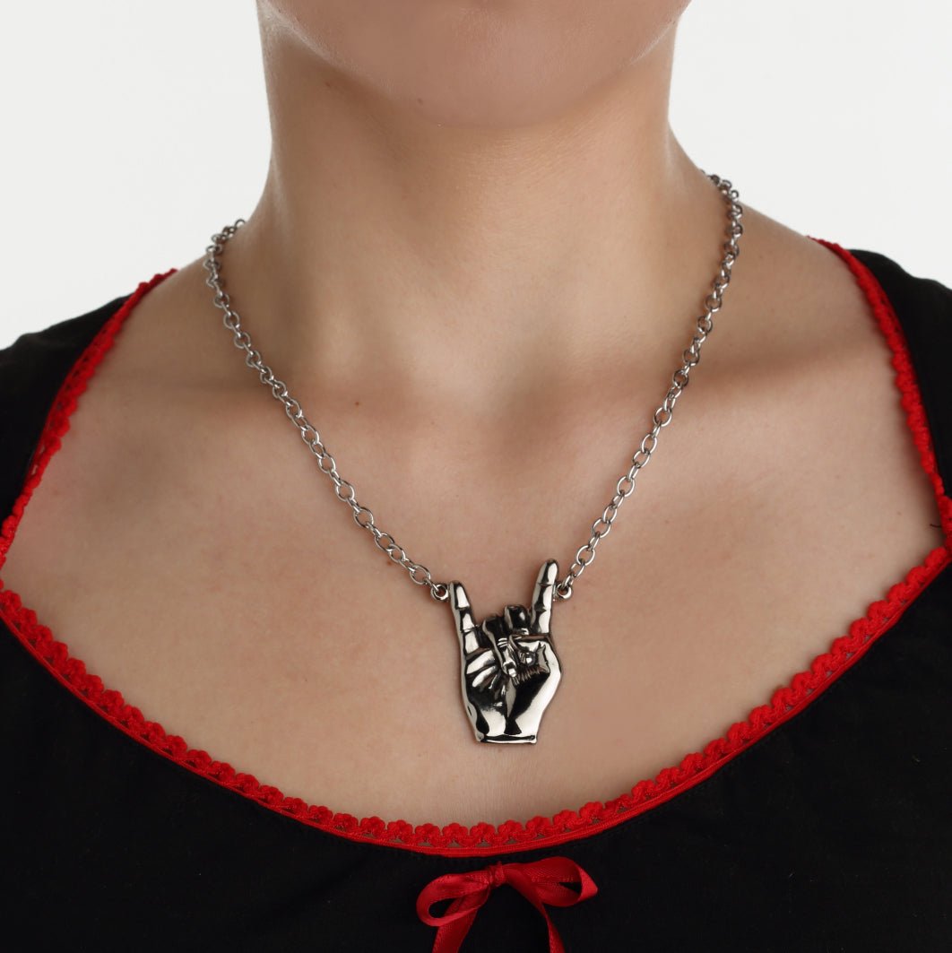 Rocker Hand Pendant Necklace - Rock Rebel