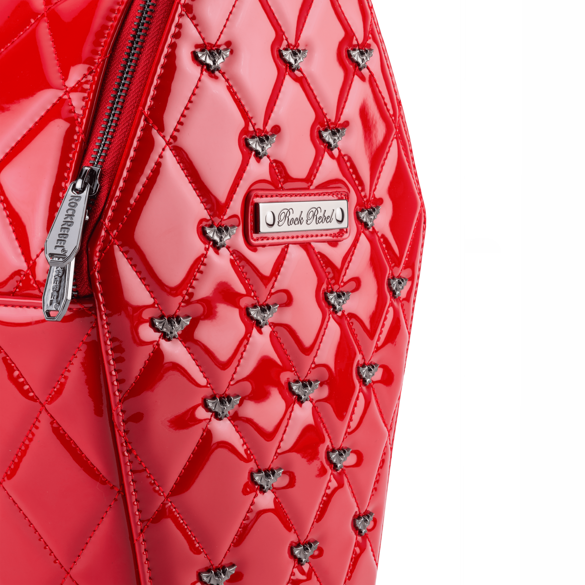Mina Bat Studded Coffin Backpack - Red Vinyl - Rock Rebel