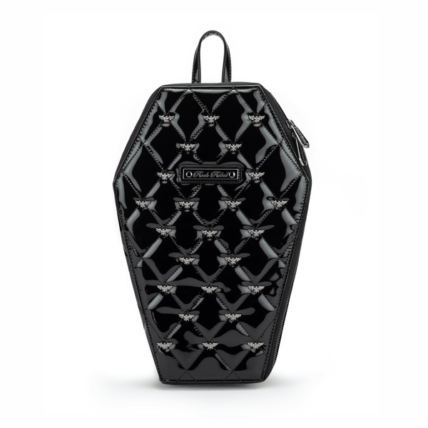 Mina Bat Studded Coffin Backpack - Vinyl Black - Rock Rebel
