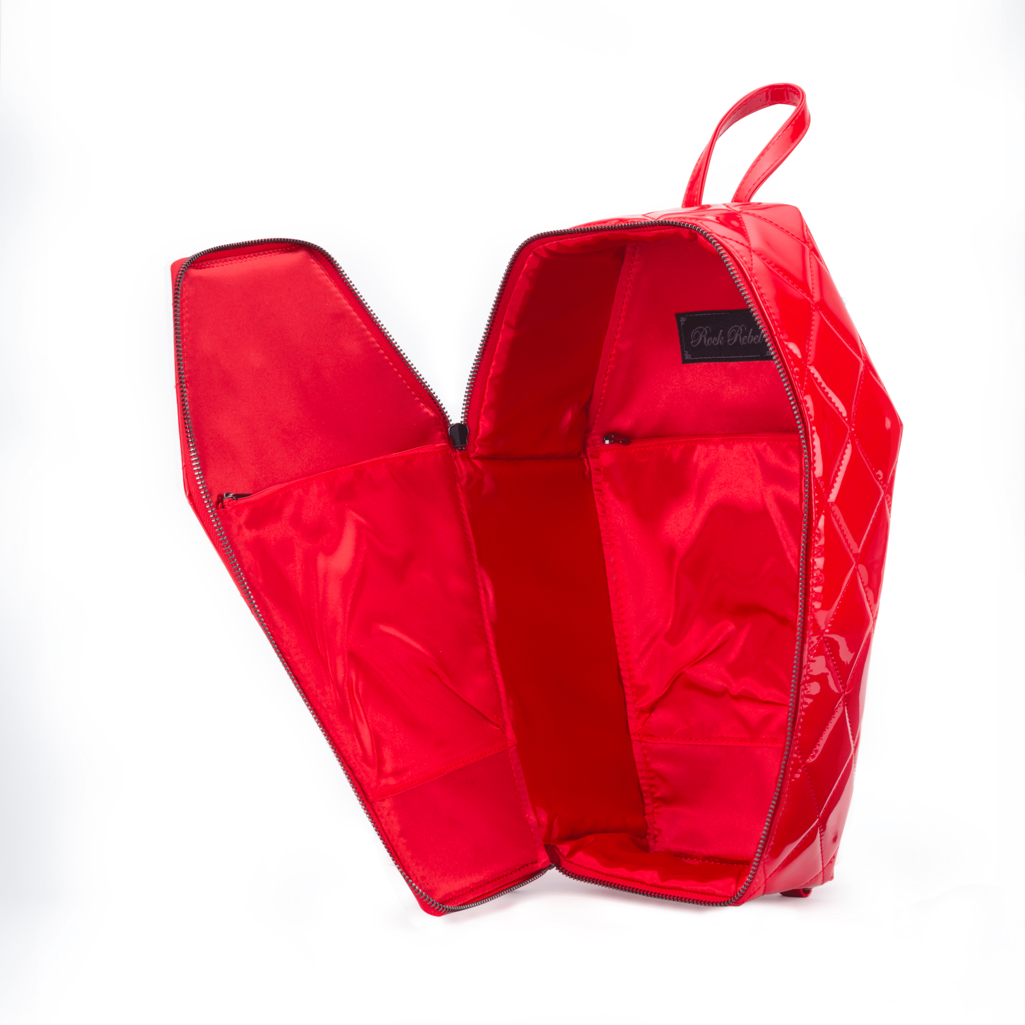 Mina Bat Studded Coffin Backpack - Red Vinyl - Rock Rebel
