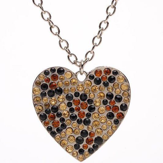 Leopard Jeweled Heart Pendant Necklace