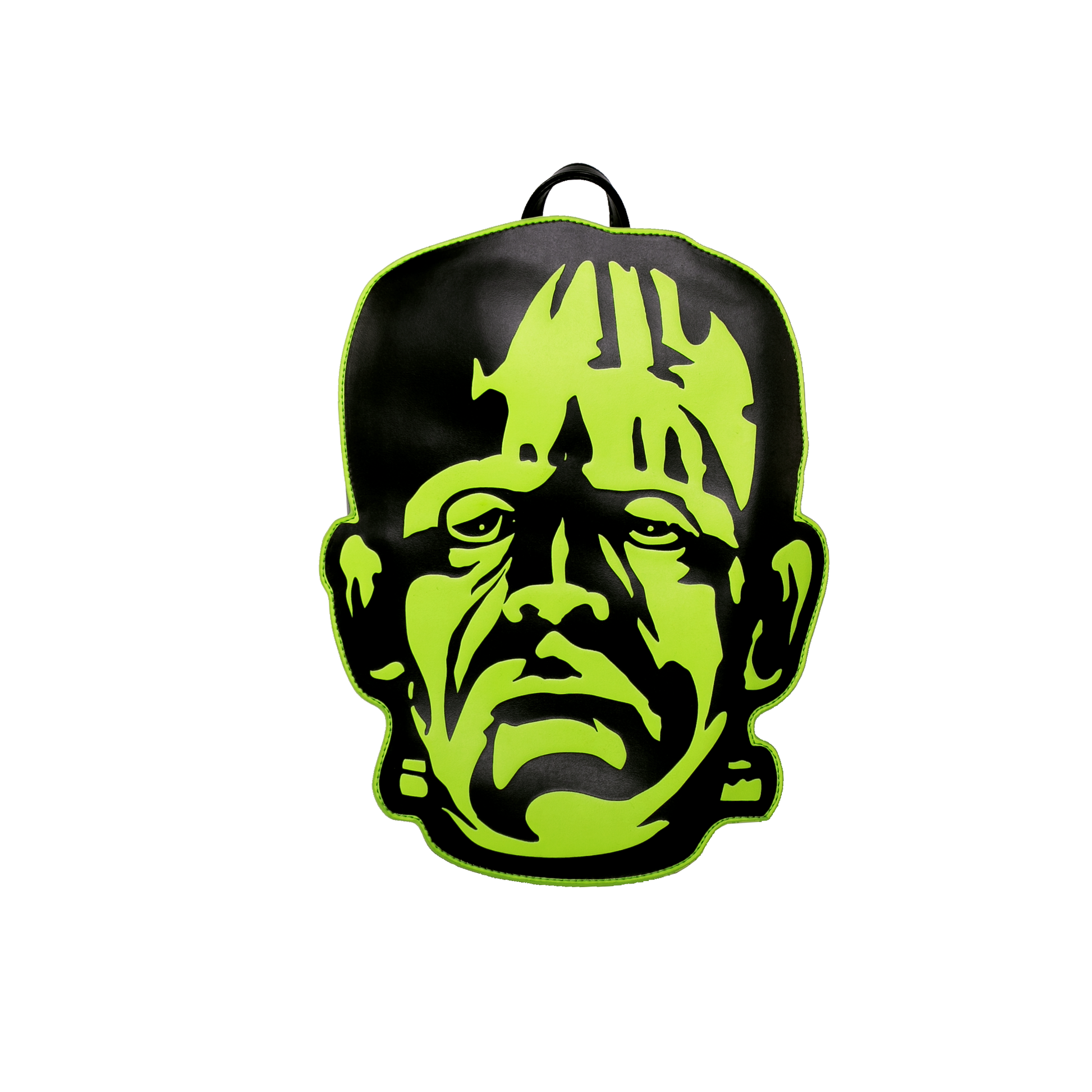 Frankenstein Head Back Pack. Fully Embossed High Quality Vegan PU Mini Back Pack w/ Adjustable Straps & Inside pocket. Rock Rebel Original Design. Punk Rock/Alternative & Horror Inspired Fashion.