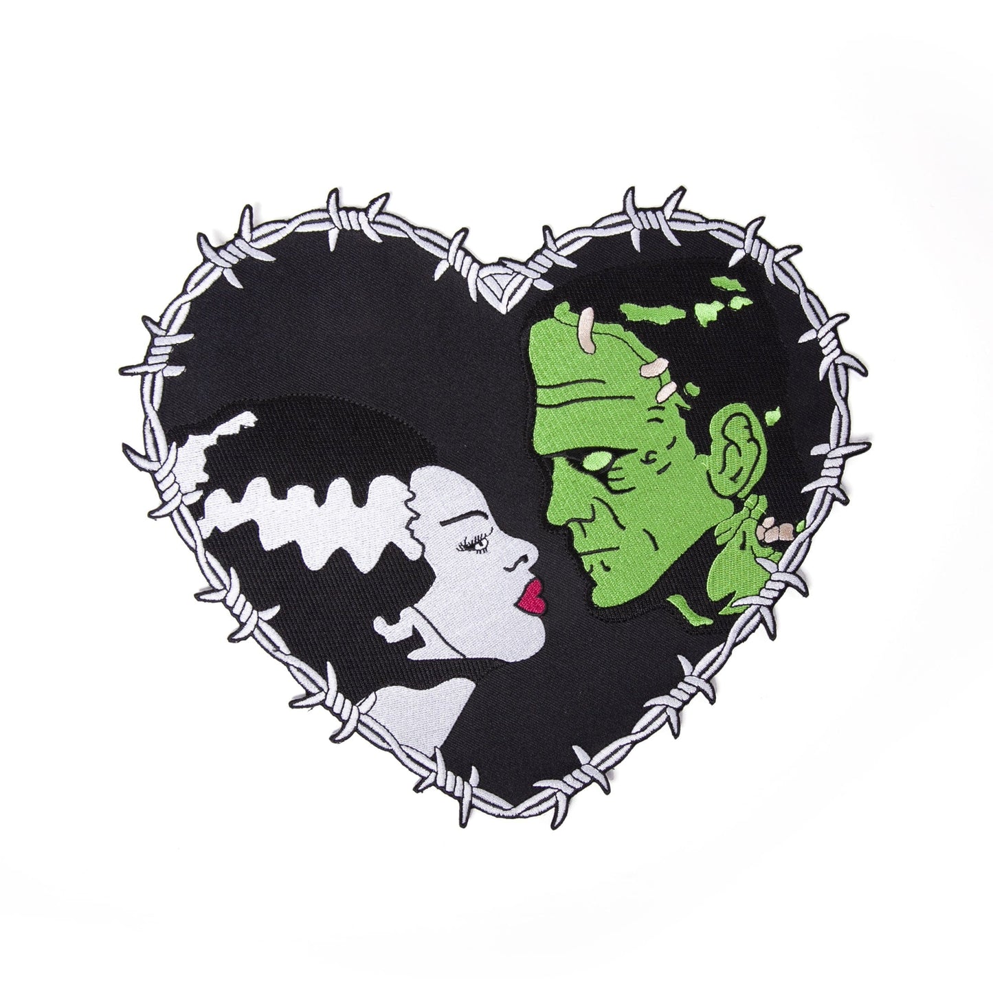 Bride & Frankenstein Stitch Heart Large Embroidered Patch
