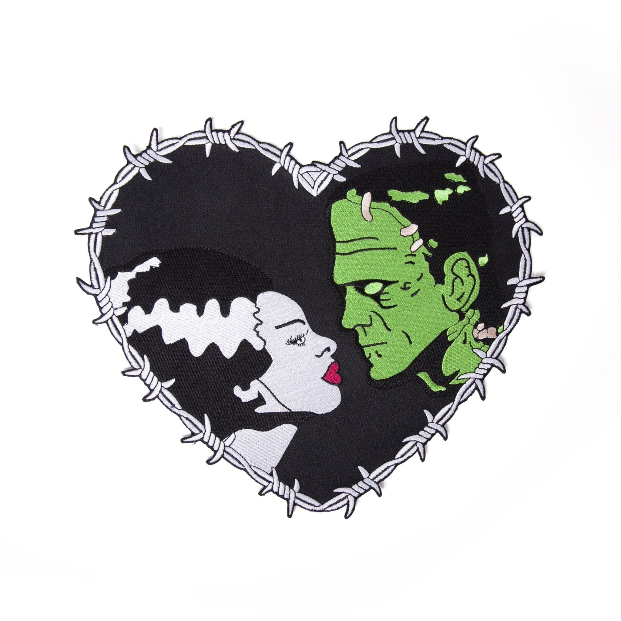 Bride & Frankenstein Stitch Heart Large Embroidered Patch - Rock Rebel